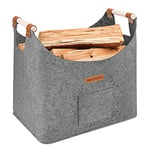 Panier à bois de chauffage XL en feutre extra épais et poignée renforcée | pliable pour courses, journaux (gris)