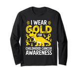 I Wear Gold for Childhood Cancer Awareness Dino Design Long Sleeve T-Shirt