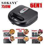 SOKANY Gaufrier Électrique Multifonction 750W 6en1 - Croque Monsieur Double Face Machine à Sandwich Petit-déjeuner NOEL Party