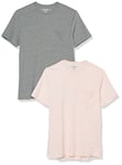 Amazon Essentials Men's T-Shirt Slim-Fit Short-Sleeved Crewneck Pocket, Pack of 2, Grey Heather/Pale Pink, XS