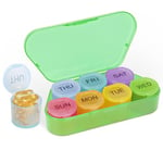 Simpolor Weekly Pill Organizer, BPA Free Medicine Organizer Rainbow 7 Day Pill Box, Daily Portable Pill Container for Pills/Vitamin/Fish Oil/Supplements (Green)