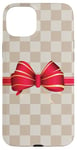 Coque pour iPhone 15 Plus Vanilla White Coffee Red Bow Checkered classic pattern