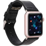 Burkley Bracelet en cuir de buffle pour Apple Watch 1-5 - 38/40 mm - Vintage - Compatible avec Apple Watch 1 - Apple Watch 5 - Fait main (38/40 mm, noir)