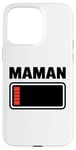 Coque pour iPhone 15 Pro Max drole Femme fatiguée, maman, faible charge de batterie