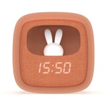 MOB – MOBILITY ON BOARD Réveil et Veilleuse pour Enfant Billy Clock - Motif Lapin - Face Avant Tissu - Cadre Plastique Soft-Touch - Programmation de la Date, de l'Heure et de 3 Alarmes - Chocolat