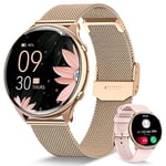 RUXINGX Montre Connectée Femme avec Appel Bluetooth 5.3, Smartwatch Suivi des Règles, 120+ Modes Sport, SpO2/Fréquence Cardiaque/Sommeil/Tension Artérielle, Podometre IP68 Étanche iOS Android Or Rose