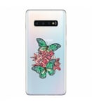 Coque Galaxy S10 PLUS papillon emeraude rose fleur