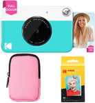 Printomatic Pack de démarrage pour Appareil Photo à Impression instantanée Couleur + étui Souple + Lot de 20 papiers Photo Zink - Photos colorées sur Papier Autocollant 2 x 3 Pouces - Bleu