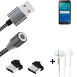 Data charging cable for + headphones Samsung Galaxy J2 Core 2020 + USB type C a.