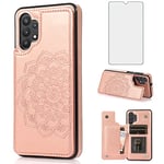 Asuwish Phone Case for Samsung Galaxy A32 5G 2021 6.5 inch with Screen Protector and Wallet Cover Flip Credit Card Holder Stand Cell Gaxaly M32 G5 Galaxies A 32 32A S32 SM-A326U A326U Women Rose Gold