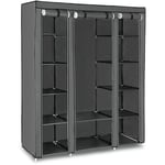 Armoire de Rangement, Penderie Pliable en Tissus, Garde-Robe, avec Tringle, étagères, Housse en Tissu Non-tissé, pour Chambre, vestiaire, 150 x 45 x