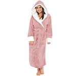 Huva Sherpa Robe Lång Plysch Fuzzy Morgonrock Rosa Pink S