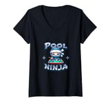 Womens Pool Ninja Billiards Player Playing Billiard Ninja V-Neck T-Shirt