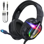 Fachixy「2024 Nouveau」FC-200 Casque de Jeu Pliable pour PS4/PS5/PC/Xbox/Nintendo Switch, Casque PS5 avec Micro ENC, Casque de Jeu 3,5 mm avec lumière RGB - RGB Noir