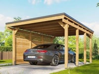 Carport Bois CASTELLANE 373X555 Panneau Latéral Intégré - Toiture en Bois + Feutre Bitumeux - Abri 1 Voiture