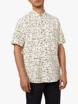 Warehouse Short Sleeve Line Print Linen Blend Shirt