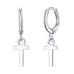 Silvora Clou Oreille Femme Pendentif Lettre T Boucle d'oreille Initiale Argent 925 Ado Adolecente Adult Sterling Nom Alphabet Bijoux Cadeau Noël Fêtes des Mères Mariage Valentin Anniversaire