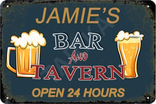 Tarika Jamie's Bar and Tavern Open 24 Hour Iron Poster Vintage Painting Tin Sign for Street Garage Home Cafe Bar Man Cave Farm Wall Decoration Crafts