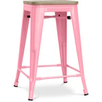 Tabouret de bar design industriel - bois et acier - 61cm - Stylix Rose