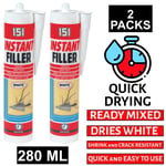 2x Instant Wall Filler Cartridge Dries Crack Resistant Sandable Gun White 280ML