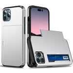iPhone 15 Pro - SLIDE Hybrid cover med kortholder - Sølv