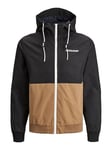 JACK & JONES Jjerush Hood Bomber Noos Homme Blouson aviateur, Noir/détails : outre/blanc, M