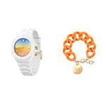 ICE-WATCH Femme Analogue Quartz Montre avec Bracelet en Silicone 020391 + Ice - Jewellery - Chain Bracelet - Flashy Orange - Gold