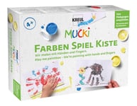 Kreul 29101 - Mucki peinture au doigt boîte de jeu de couleurs, 5 x 50 ml de peinture au doigt, 2 petites boîtes, yeux vacillants, bâtonnets en bois ainsi que 10 modèles de dessin