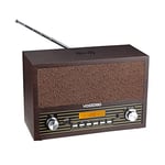 Radio FM Bluetooth Bois Secteur - Vosterio Radio avec Lecteur clé USB, Chargement sans Fil, boîte Acoustique en Bois, Haut-Parleur intégré, Alimentation DC, Écran LCD, Réveil avec 2 Sons de réveil