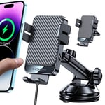 MOKPR Wireless Car Charger, 15W Fast Charging Auto Clamping Car Phone Holder Wireless Charger Suction Holder Dashboard Compatible for iPhone 16 15 14 13 12 11 Pro Max Xs,Samsung Galaxy S23 S22 S21 S20