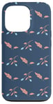 Coque pour iPhone 13 Pro Floral bleu marine minimaliste avec accents roses