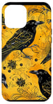 Coque pour iPhone 12 Pro Max Jaune Abstrait Paisley Corbeau Art