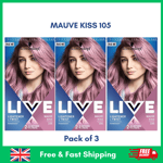 3 x Schwarzkopf Live Permanent Hair Dye MAUVE KISS 105 - Women Hair Colour