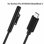 15V 3A Typ C Power Laddare Adapter USB C PD Laddningskabel för Microsoft Surface Pro 8/7/6/5/4/3 Laptop Book 3/2/1 GO Svart 1,5m