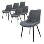 Lot de 6 chaises salle à manger salon anthracite simili PU pieds en acier noir