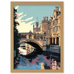 Bridge of Sighs Cambridge University on Cam River Artwork Framed Wall Art Print A4