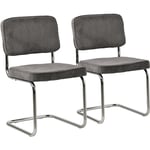 Happy Garden - Lot de 2 chaises cantilever en velours côtelé gris maria