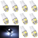 10-Pack - T10 W5W Vita Diodlampor - Bil LED-Ljus Vit