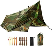 FREE SOLDIER Camping Tarp Waterproof 3m x 3.2m Large Hammock Tent Tarp Portable Tarpaulin Anti-UV Shelter Sun Block Sunshade Awning for Camping Hiking Traveling Outdoor Sports (Camouflage with Nails)