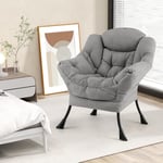 Fauteuil Salon Scandinave, Fauteuil Relax en Sherpa avec Oreiller et Poche Latérale, Fauteuil Chambre pour Lecture, Cadre en Métal pour Charger 150