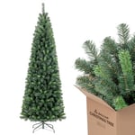 SALCAR Sapin de Noël Artificiel Slim 180cm, Arbre de Noel avec 618 Pointes de Branche, Gants et Pieds de Sapin de Noël en Métal, Lgnifuge, Assemblage Rapide