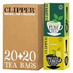 Clipper Organic Pure Green Tea (Pack of 6) & Organic Lemon & Ginger Tea Bags, 6 x 20 Teabags