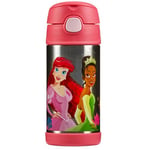 Thermos - Disney Princesses Water Bottle (355ml) - BPA Free, Stainless Steel, Spill Proof, Pop-Up Straw, Disney Kids Flask with Personalised Name Labels & Carry Handle for 12-Hour Cold Drinks