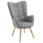 MEUBLE COSY Fauteuil Salon Scandinave Confortable Chaise de Coiffeuse Canapé pour Chambre Salle à Manger Bureau Allaitement avec Assise Épais Accoudoirs Rembourés en Tissu Pieds Bois Massif, Gris