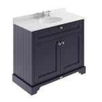 Old London Twilight Blue 1000mm 2 Door Vanity Unit with Grey Marble Top and Basi