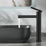 Robinet Salle de Bain Noir Mitigeur Lavabo Haut Bec Pivotant 360° Mitigeur pour Vasque Robinetterie de Lavabo en Acier Inox Trimec