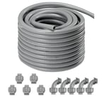 VEVOR Conduit électrique flexible, 12,7 mm, conduit étanche aux liquides en PVC, 30,5 m, non métallique, avec 5 connecteurs 180° et 5 connecteurs 90°, pour pompe contrôleur moteur climatisation, IP65