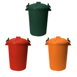 3 x 50L Bin Heavy Duty Locking Lid Kitchen/Garden Waste Storage Dustbins Assort