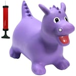 Happy Hopperz Inflatable Bouncy Animal with Grippable Ears/Horns, Easy to Clean Space Hopper for Indoor and Outdoor Play, Bouncing Toy, Pump Included, 12 Months-5 Years, Purple Dragon