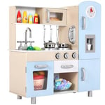 Cuisine Enfant, Cuisine Jouet pour Enfants, 81x74x30 cm Cuisine Enfant en Bois, avec Effets Lumineux et Sonores Simulés, Équipée d'Accessoires de Cuisine, Bleu